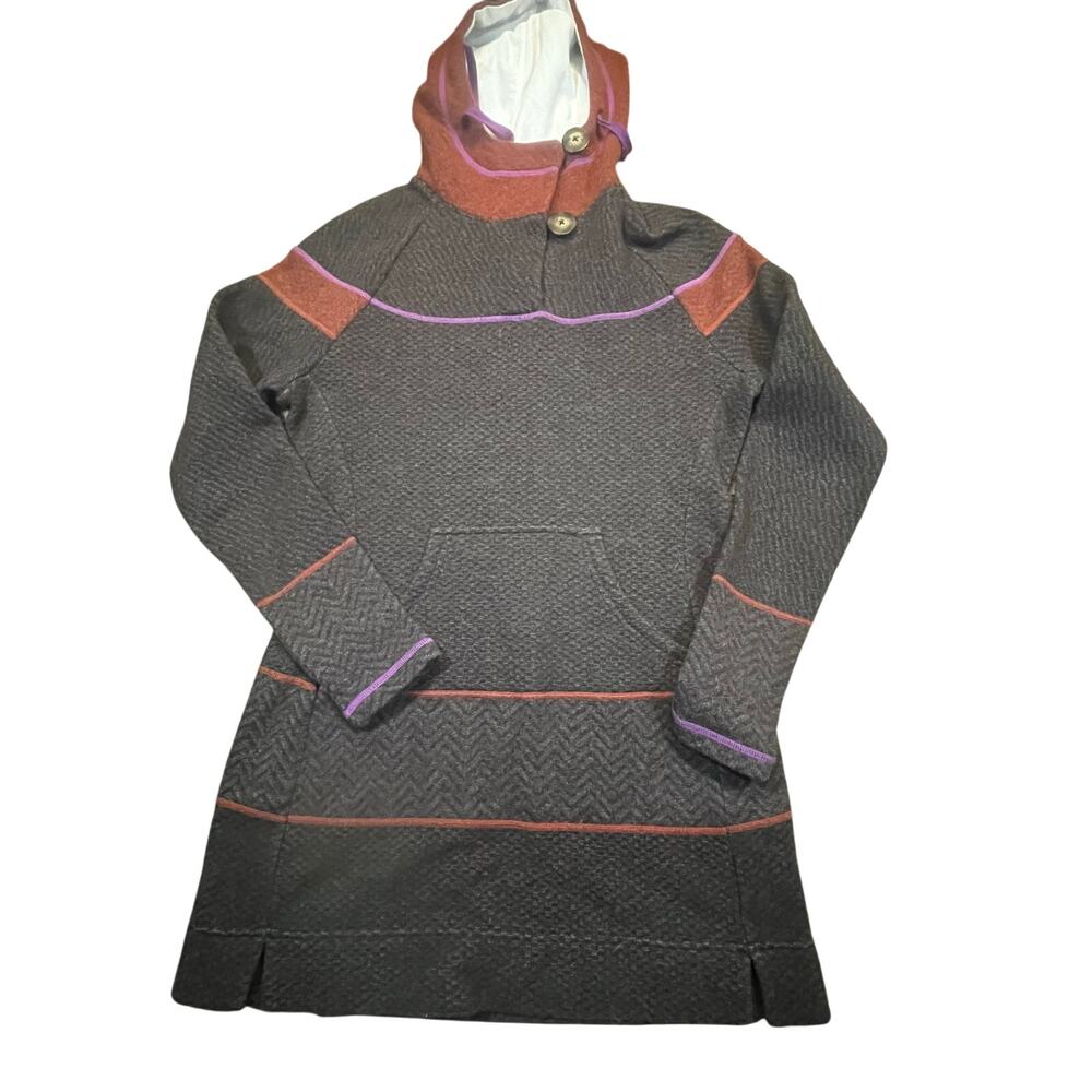 Prana Women XS Wool Blend Tunic Hoodie Cowl Neck Boho Outdoor Earth Tone Sweater
